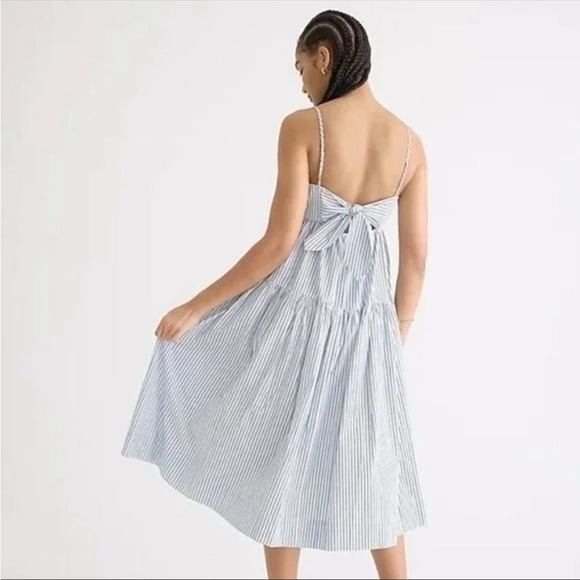 Jcrew Tie Back Tiered Midi Dress Stripes Blue - Picture 2 of 9